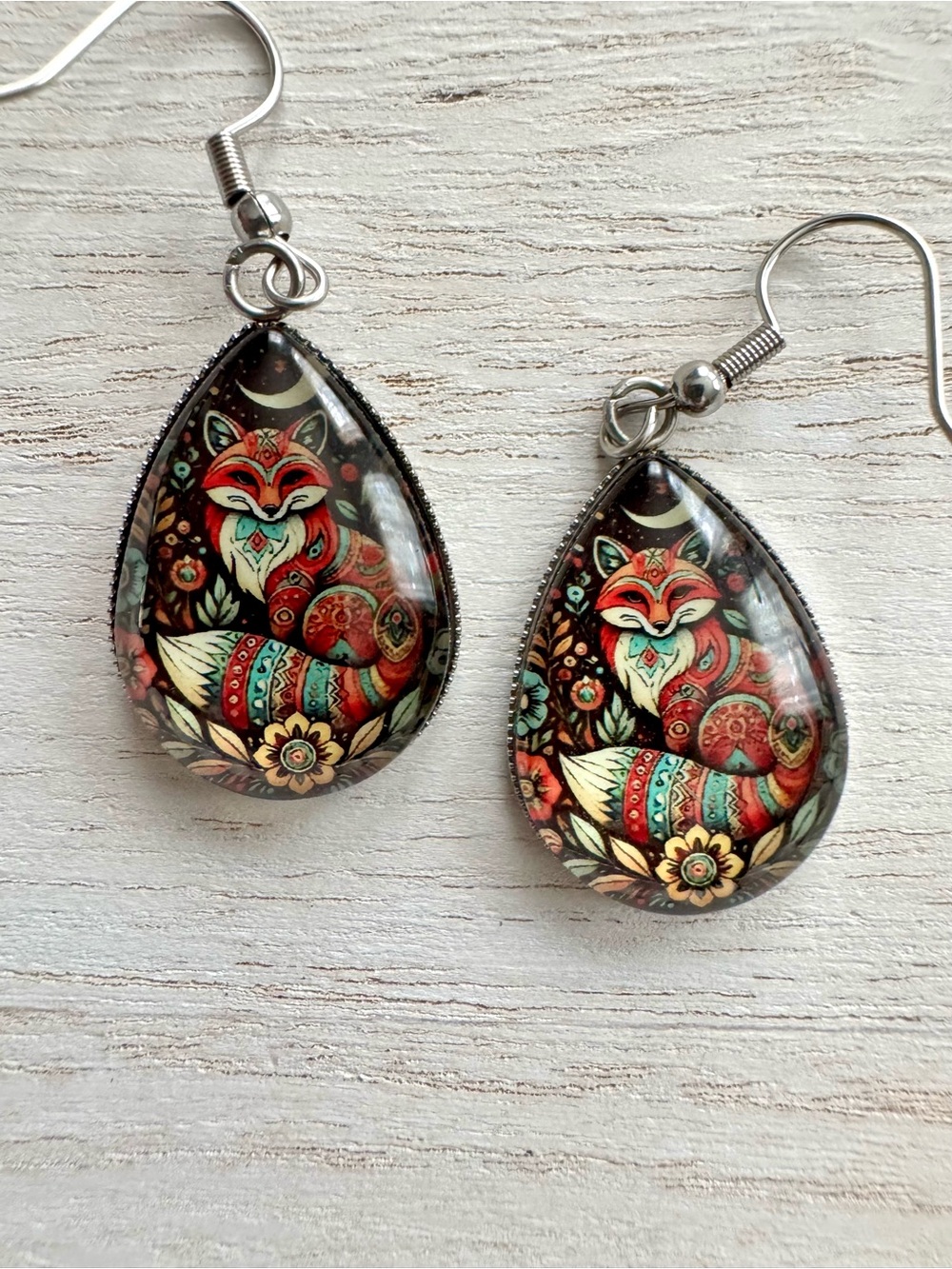 Handcrafted Red Fox Teardrop Earrings Artisan Jewelry teardrop pendent 1” - Picture 4 of 4